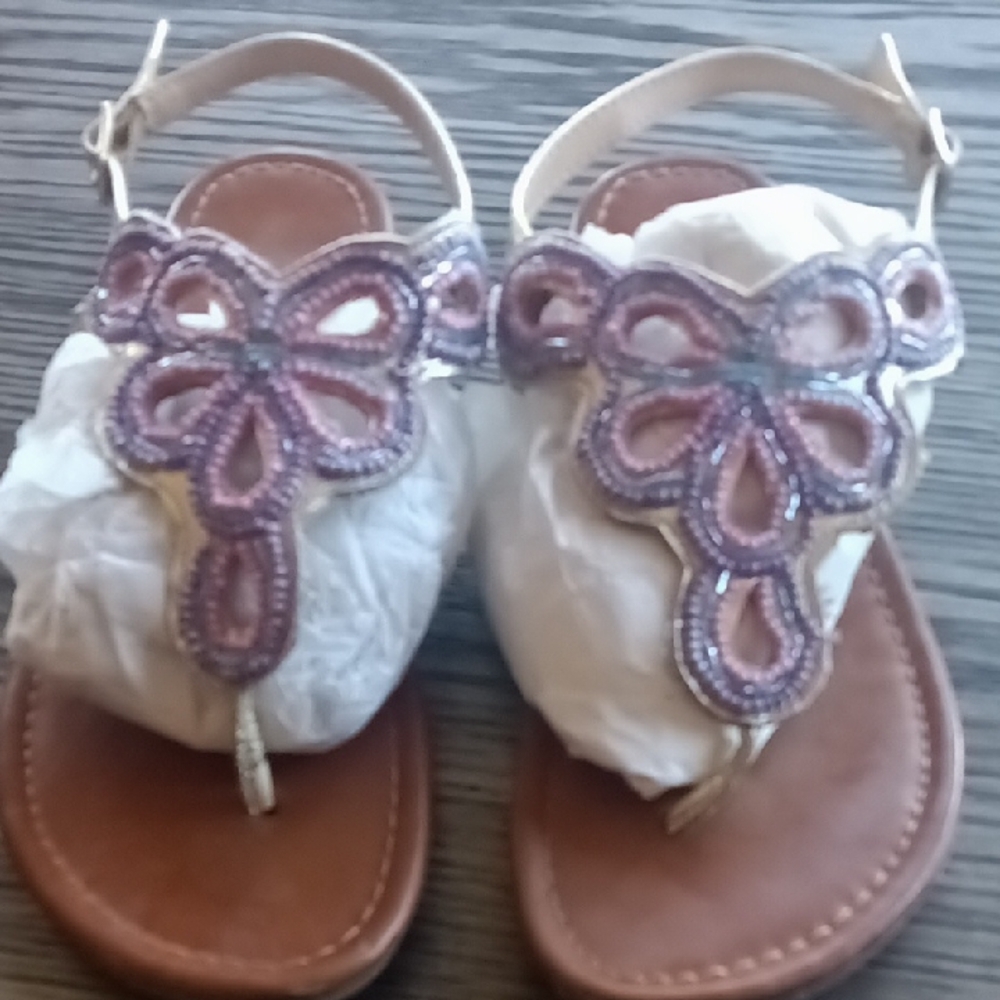 Unk Pink and Brown Sandals with Butterfly Design